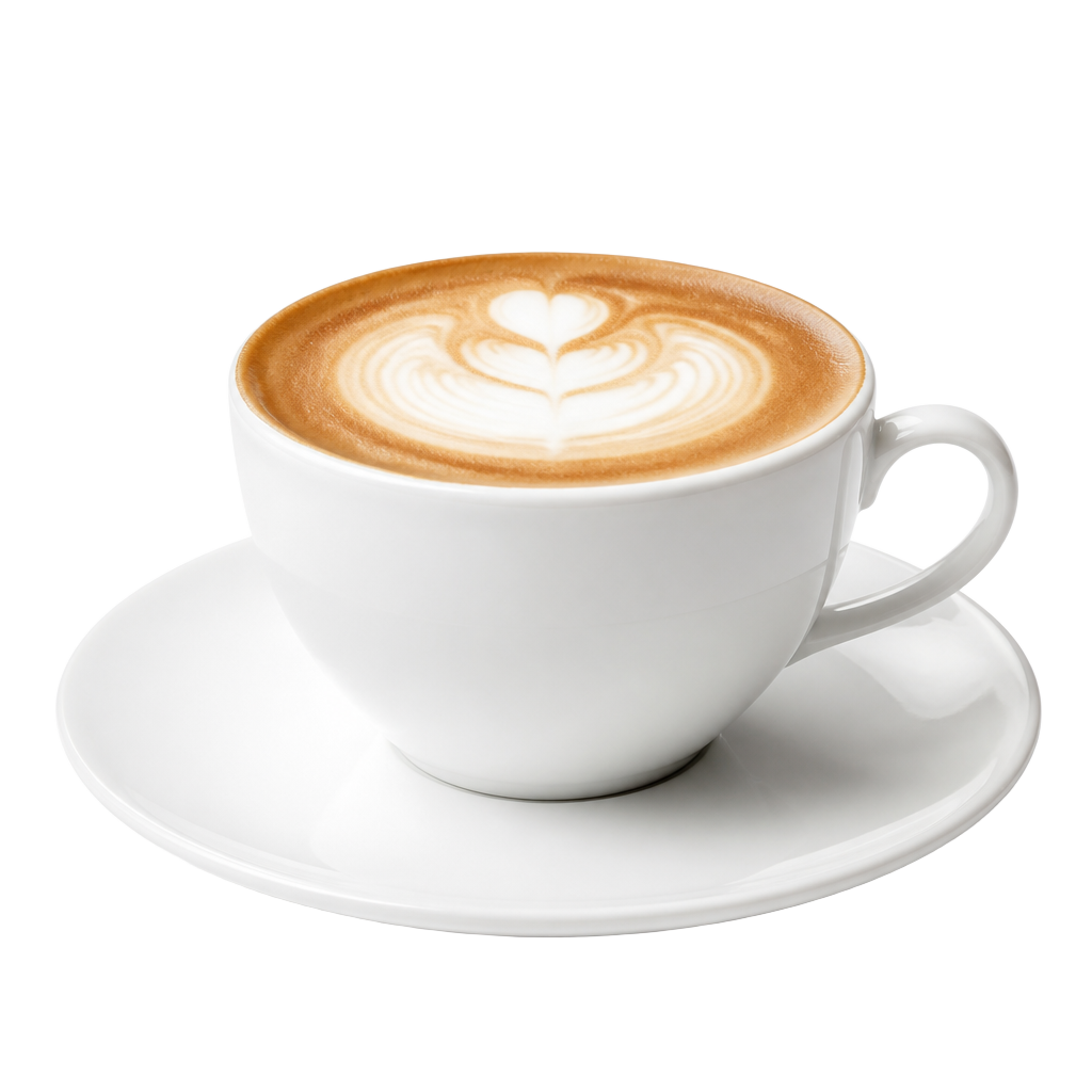 Xícara de cappuccino com espuma cremosa em porcelana branca